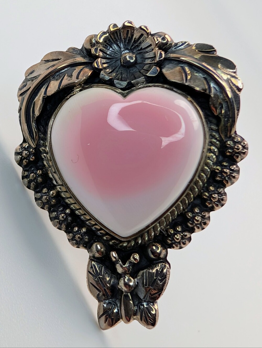 Pink Conch Heart Butterfly Ring S925 Sterling Silver Size 8 1/4